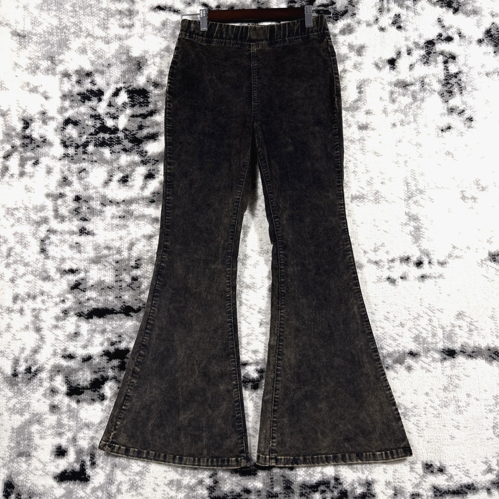 Easel Pull On Jeans‎ Womens Size Small Black Flare Hippie Cowgirl Corduroy